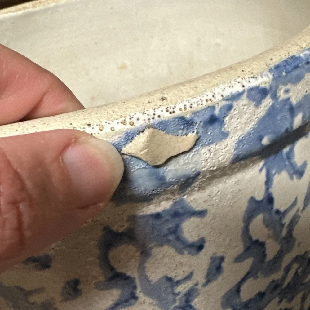 Antique Stoneware‎ Butter Crock Blue Spongeware 6
